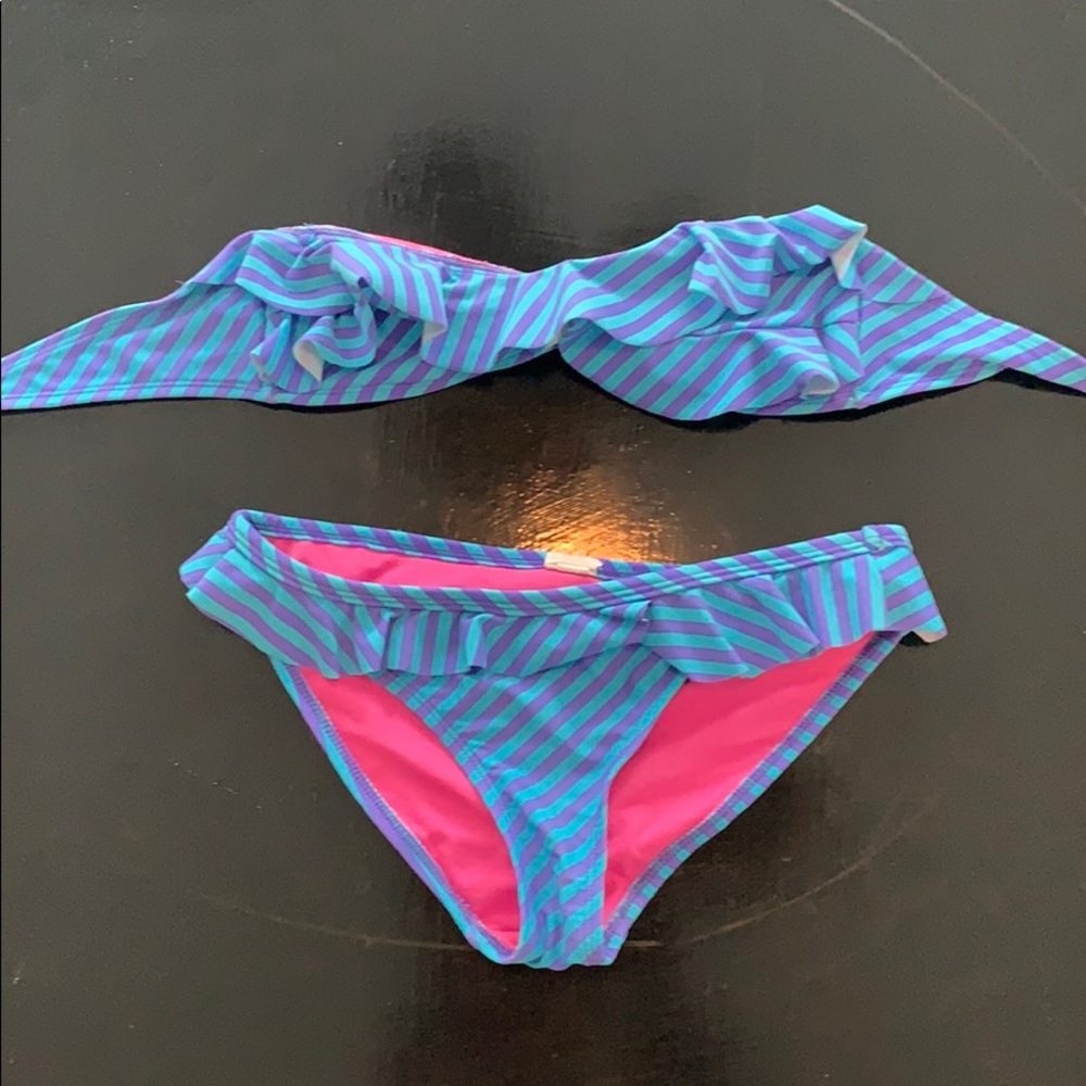 Xhilaration Striped Ruffle Bandeau Bikini
